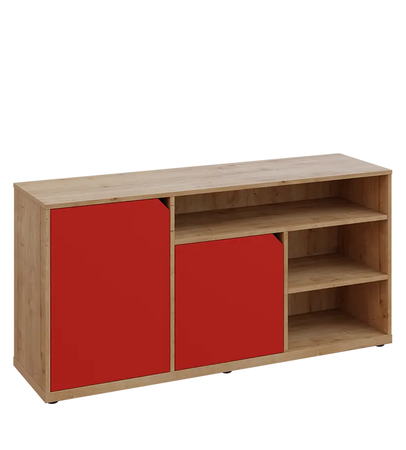 KU2-15DN3 L skříňka nízká 2-dveřová, nika, 740x1522x400, provedení levé, dub lite/červená